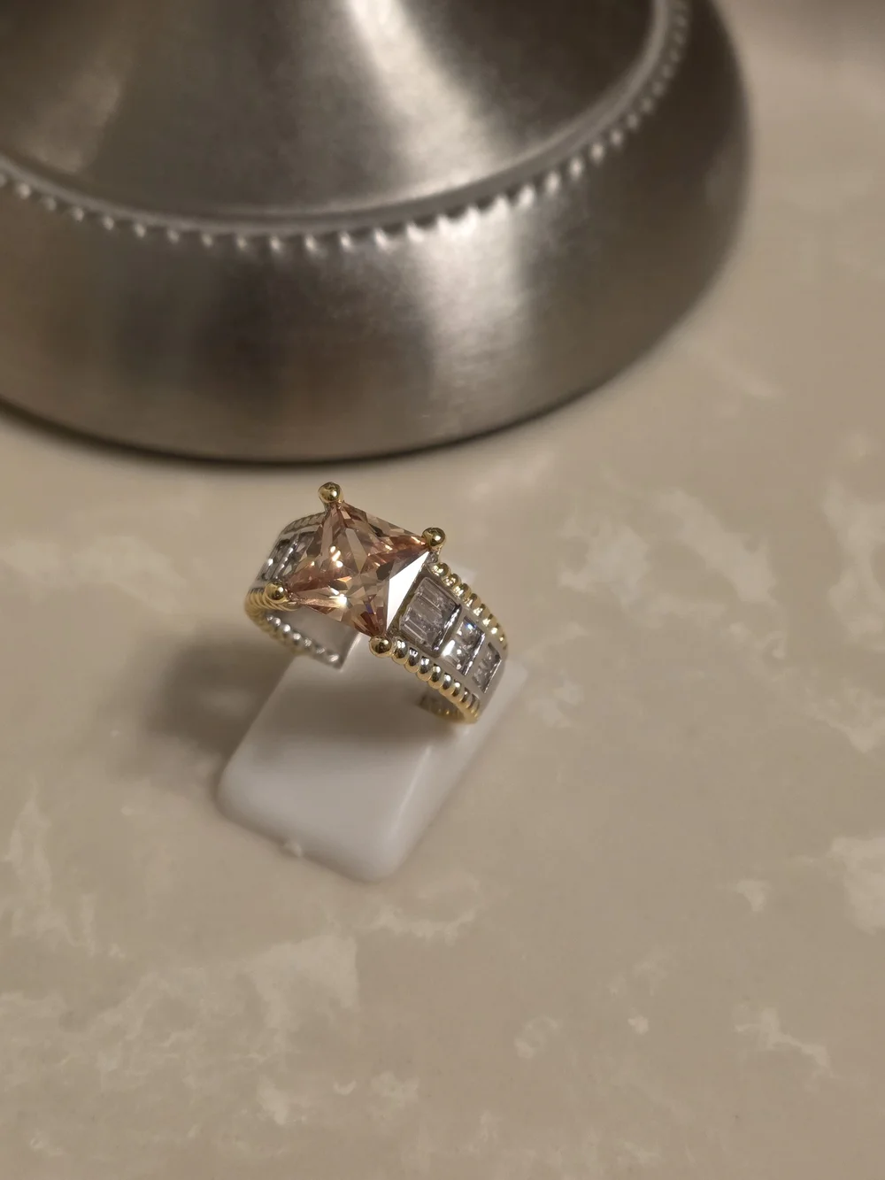 Gold and Silver CZ and Champagne Topaz Ring Size 6